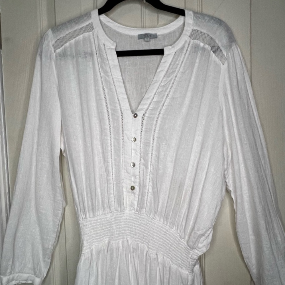 Rails Jasmine white smocked waist long sleeve mini dress size Medium - Picture 3 of 5